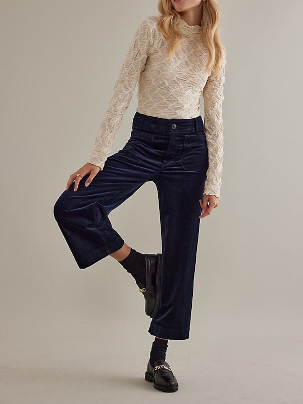 Anthropologie Maeve The Colette Navy Blue Corduroy High Rise Wide Leg Pants 29